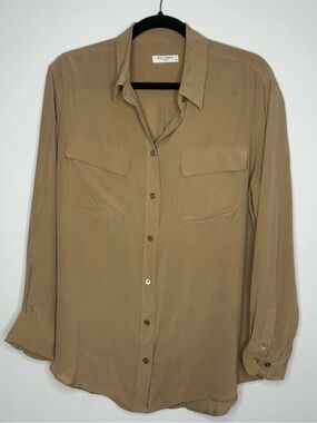 Equipment Tan Silk Button-Up Blouse Size Medium
